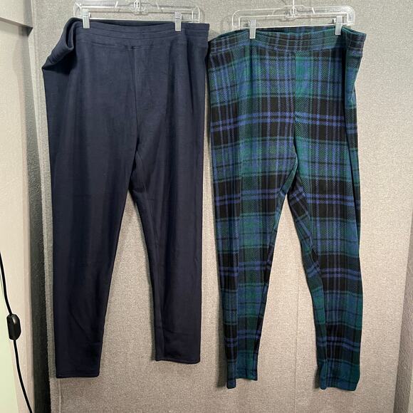 Cuddl Duds Fleecewear Stretch Leggings Pack of 2 Navy/Navy Plaid Size 2X - Picture 1 of 8